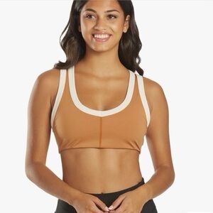 Free People Movement Rebel Tan White Retro V-Neck Sports Bra Size Small NWT